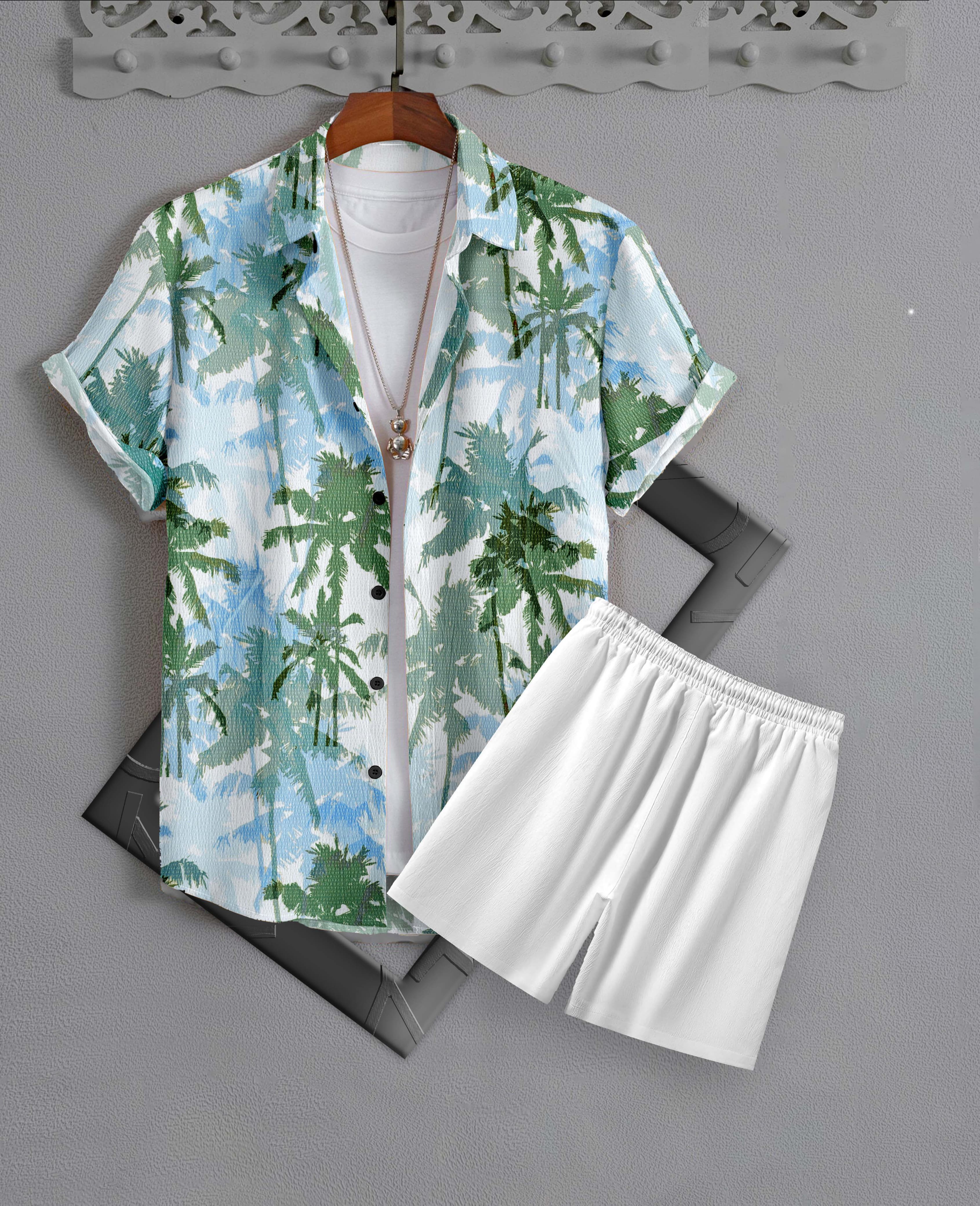 Men’s Palm Paradise Printed Night Suit – Half Sleeve & Shorts